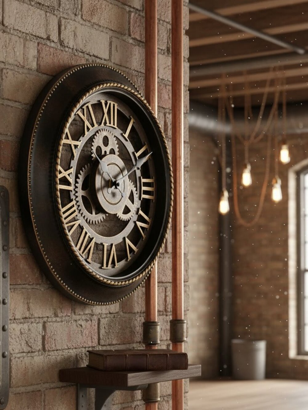 Bronze Gear Battery Powered Wall Clock Steampunk Home Decor